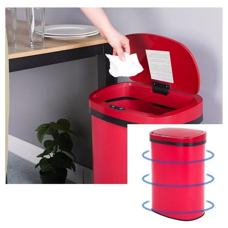 Red 13 Gallon Stainless Steel Motion Sensor Trash Can by HomePacific