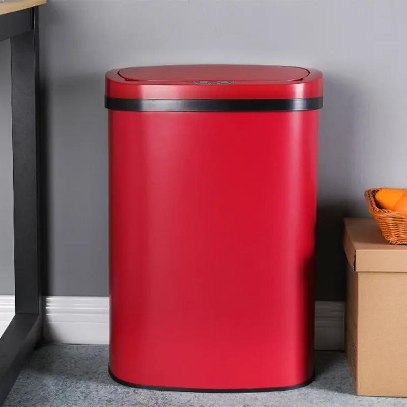 Red 13 Gallon Stainless Steel Motion Sensor Trash Can by HomePacific