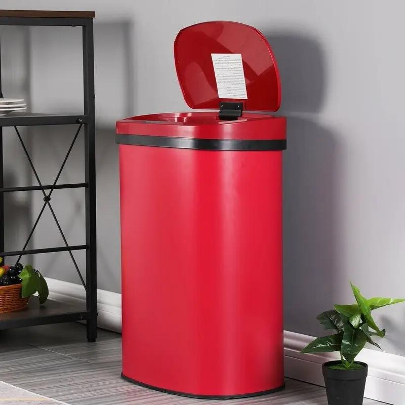 Red 13 Gallon Stainless Steel Motion Sensor Trash Can by HomePacific