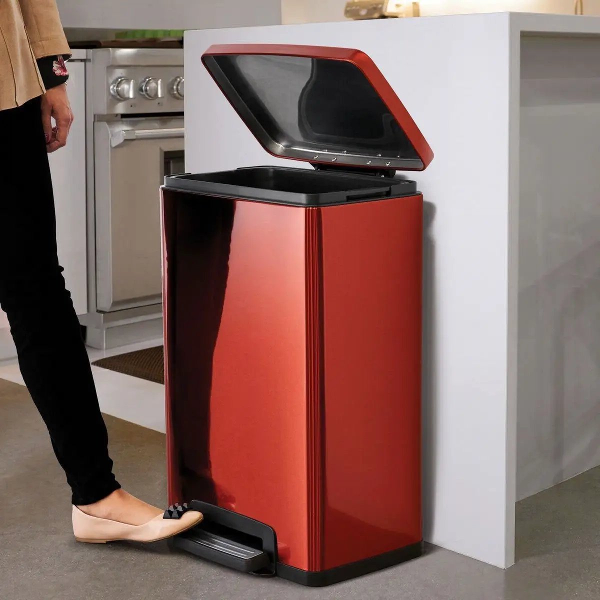 Stainless Steel 13-Gallon Kitchen Trash Can with Step Lid in Copper Red Finish by HomePacific