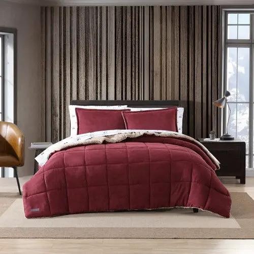 Twin Plush Sherpa Reversible Micro Suede Comforter Set in Marron by HomePacific