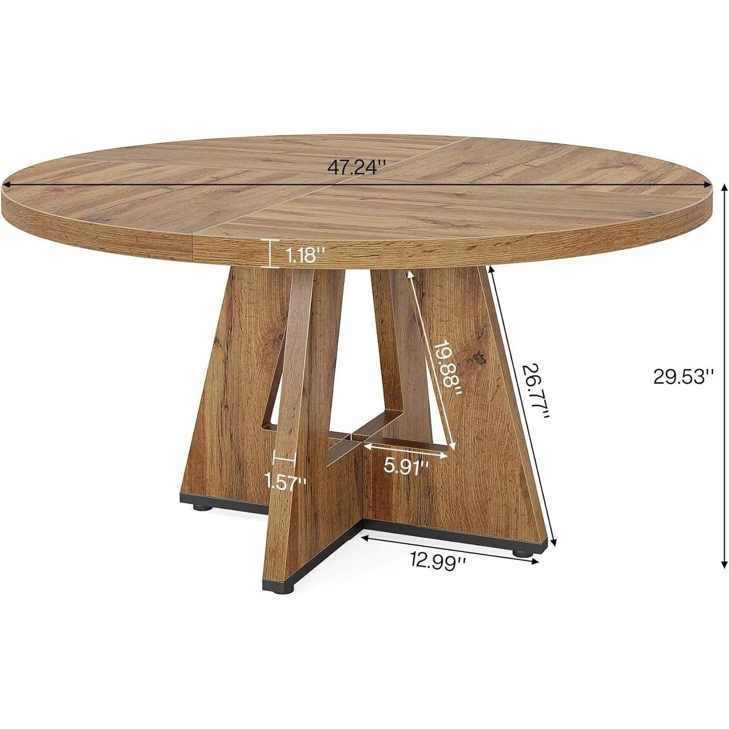 Modern Kitchen 4-Person Circular Dining Table in Retro Brown Wood Finish by HomePacific