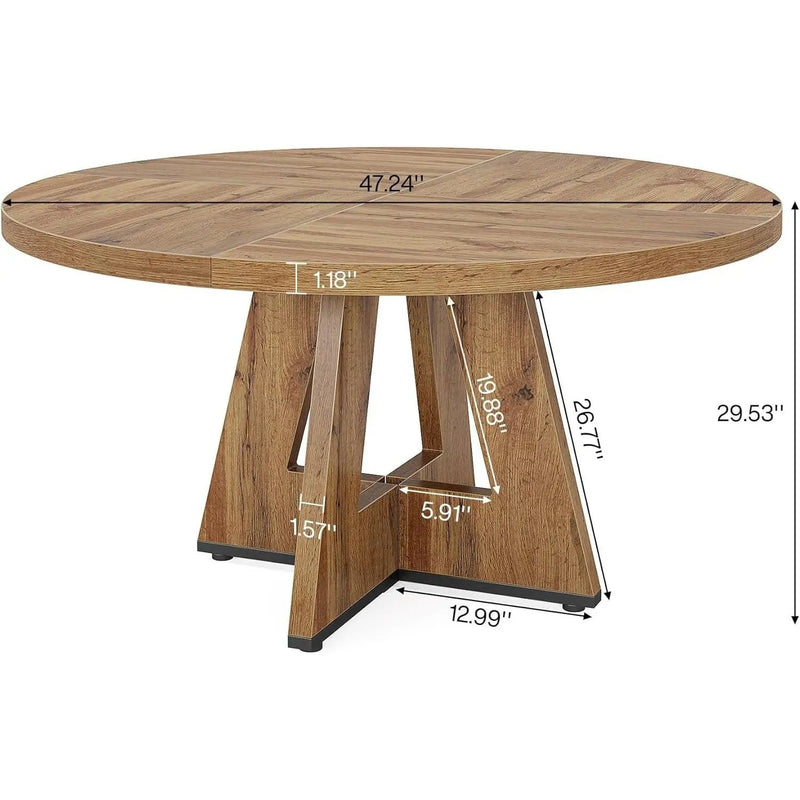 Modern Kitchen 4-Person Circular Dining Table in Retro Brown Wood Finish by HomePacific