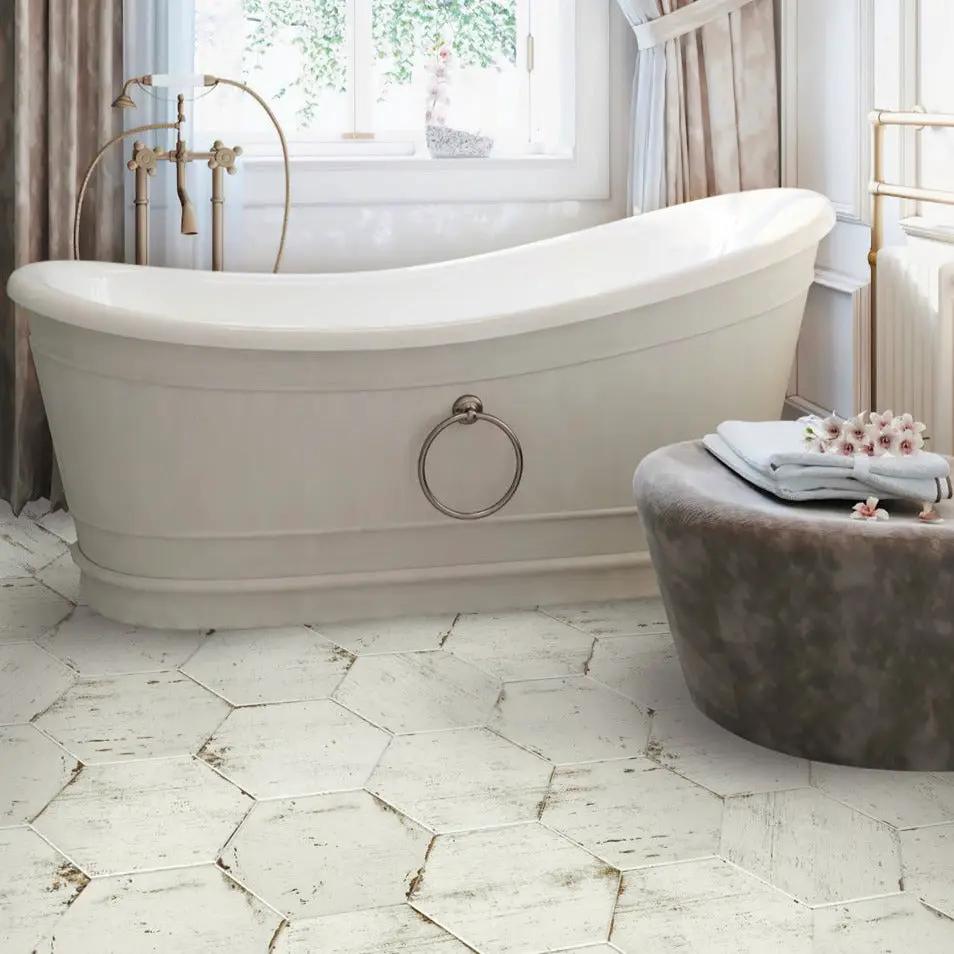 Ivory White 14x14 Matte Hexagon Porcelain Tile (9 pack, 10.8 sq ft/case) by Apollo Tile