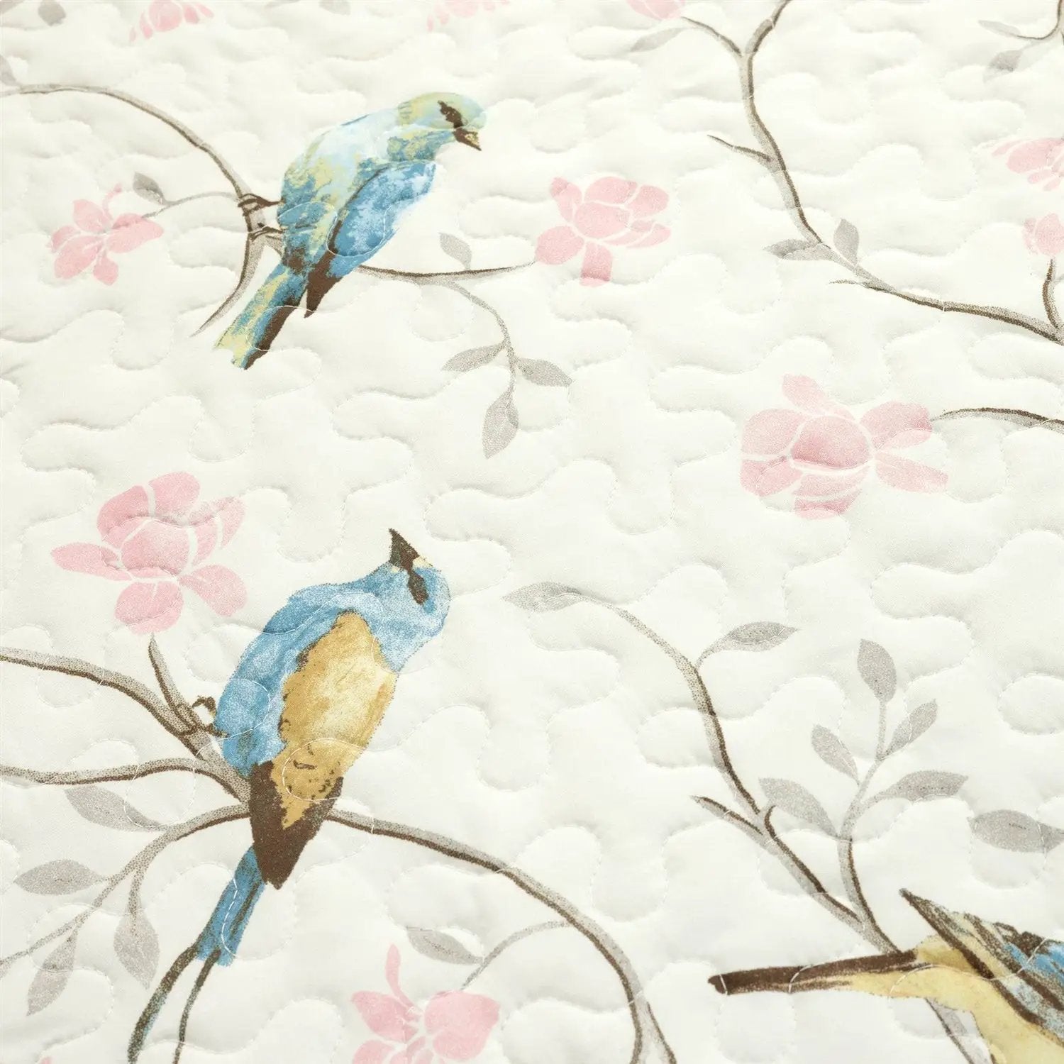 Full/Queen Reversible Lightweight Polyester Floral Birds 3 Piece Quilt Set by HomePacific