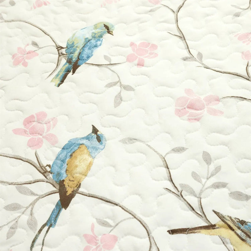 Full/Queen Reversible Lightweight Polyester Floral Birds 3 Piece Quilt Set by HomePacific