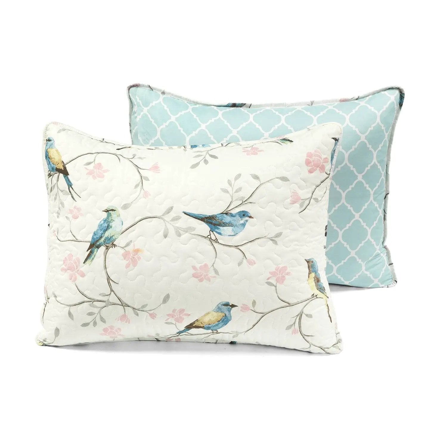 Full/Queen Reversible Lightweight Polyester Floral Birds 3 Piece Quilt Set by HomePacific