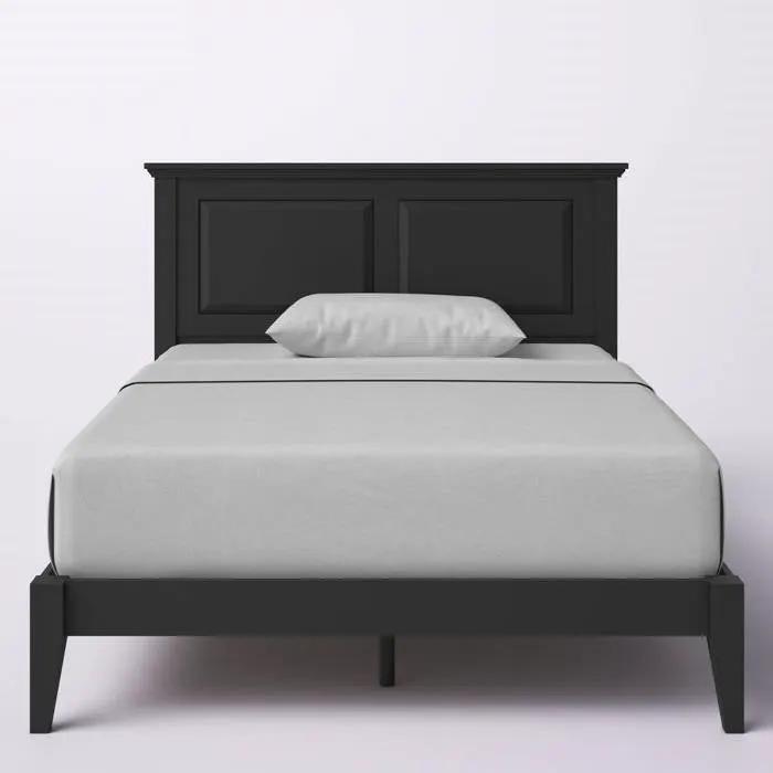 Full Traditional Solid Oak Wooden Platform Bed Frame with Headboard in Black by HomePacific