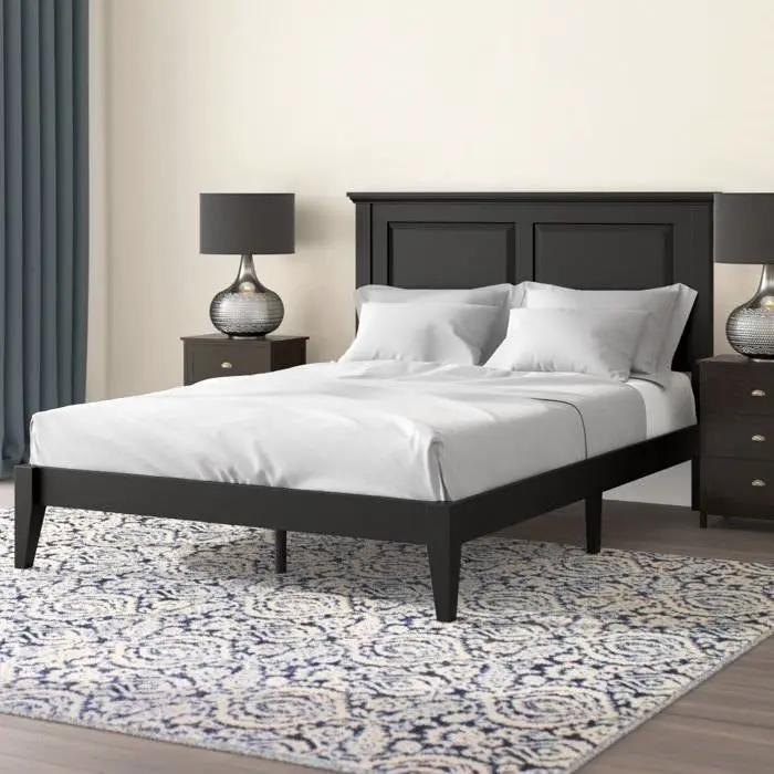 Full Traditional Solid Oak Wooden Platform Bed Frame with Headboard in Black by HomePacific