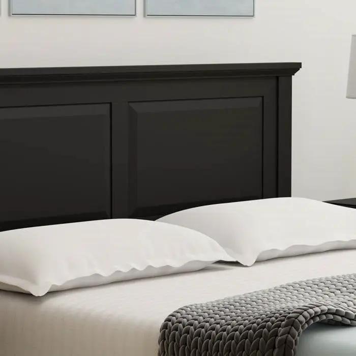Full Traditional Solid Oak Wooden Platform Bed Frame with Headboard in Black by HomePacific