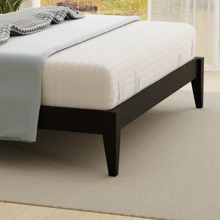 Full Traditional Solid Oak Wooden Platform Bed Frame with Headboard in Black by HomePacific