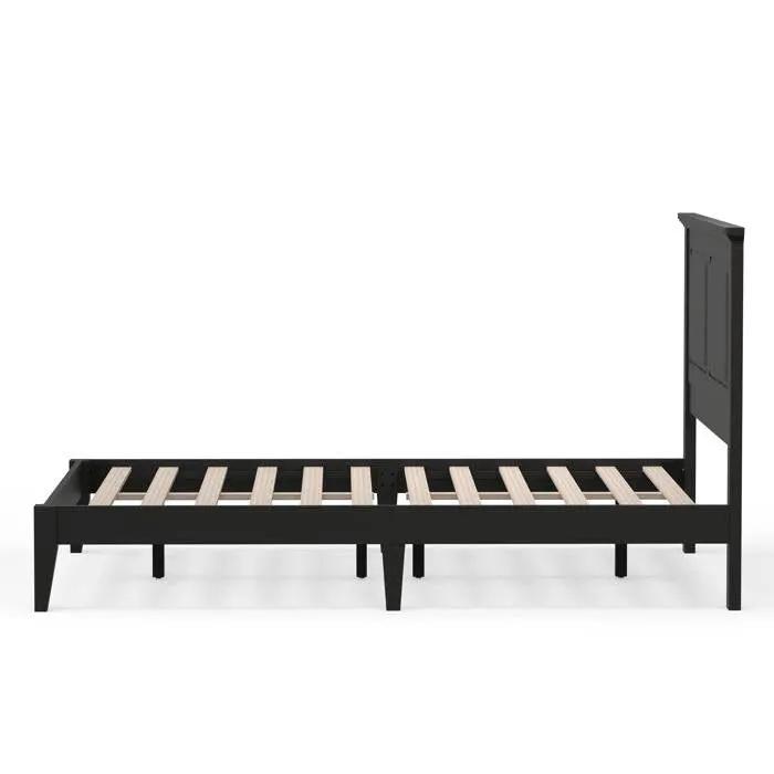 Full Traditional Solid Oak Wooden Platform Bed Frame with Headboard in Black by HomePacific