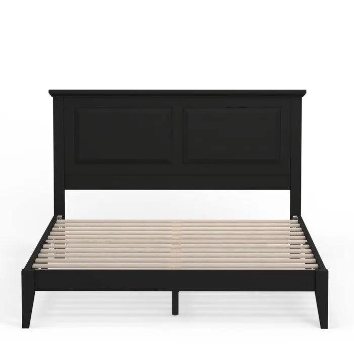 Queen Traditional Solid Oak Wooden Platform Bed Frame with Headboard in Black by HomePacific