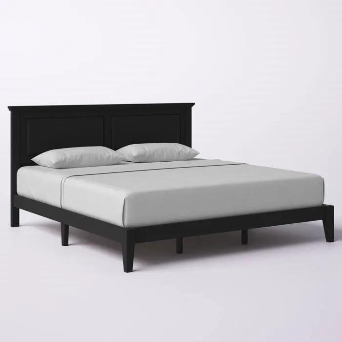 King Traditional Solid Oak Wooden Platform Bed Frame with Headboard in Black by HomePacific