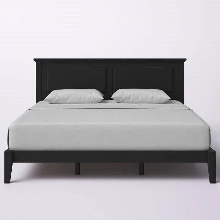 King Traditional Solid Oak Wooden Platform Bed Frame with Headboard in Black by HomePacific
