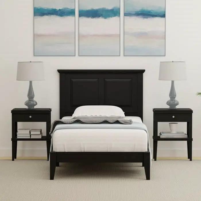Twin Traditional Solid Oak Wooden Platform Bed Frame with Headboard in Black by HomePacific