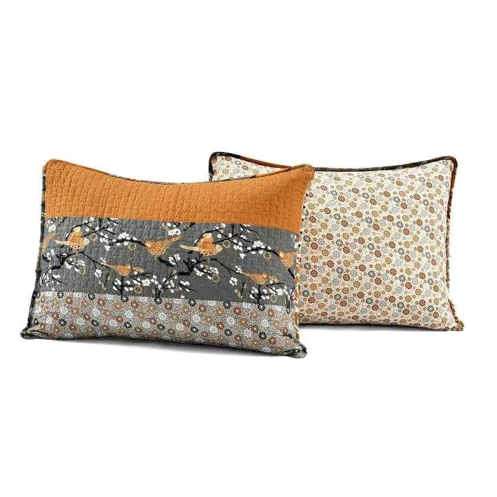 King size Orange Grey Boho Floral Birds Reversible Lightweight Quilt Set by HomePacific