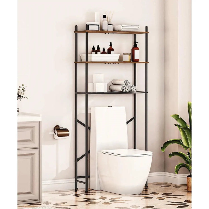 Industrial Metal Wood Style Over the Toilet Freestanding Storage Shelving Unit by HomePacific
