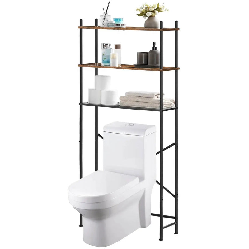 Industrial Metal Wood Style Over the Toilet Freestanding Storage Shelving Unit by HomePacific