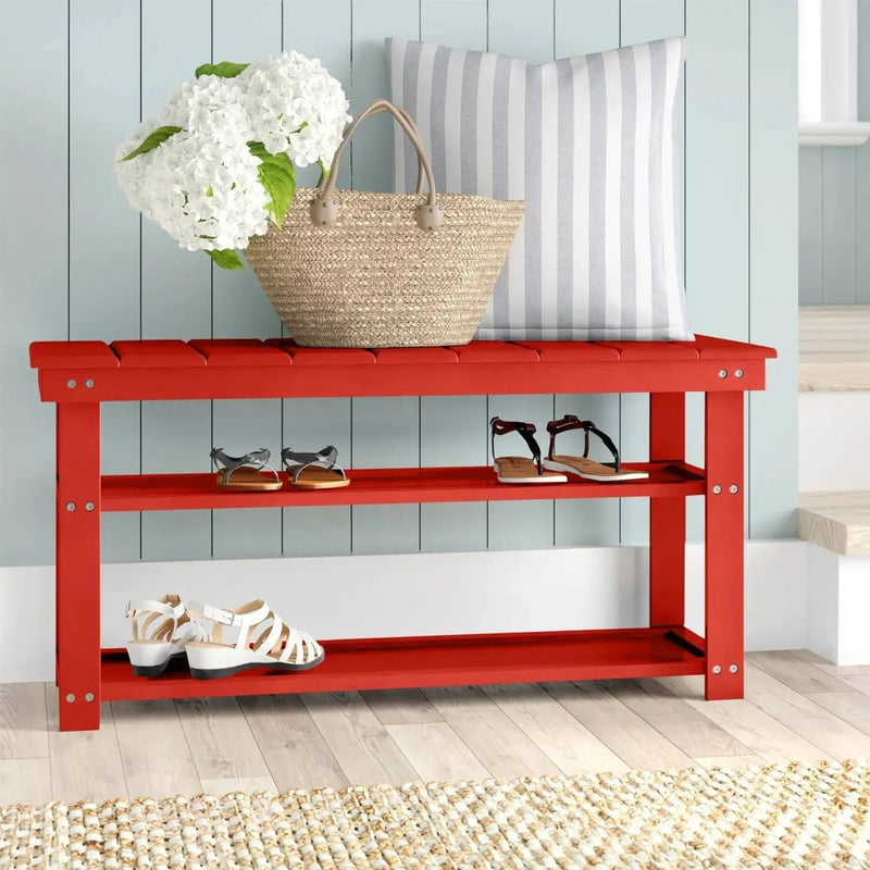 Red Wooden 2-Shelf Shoe Rack Storage Bench for Entryway or Closet by HomePacific