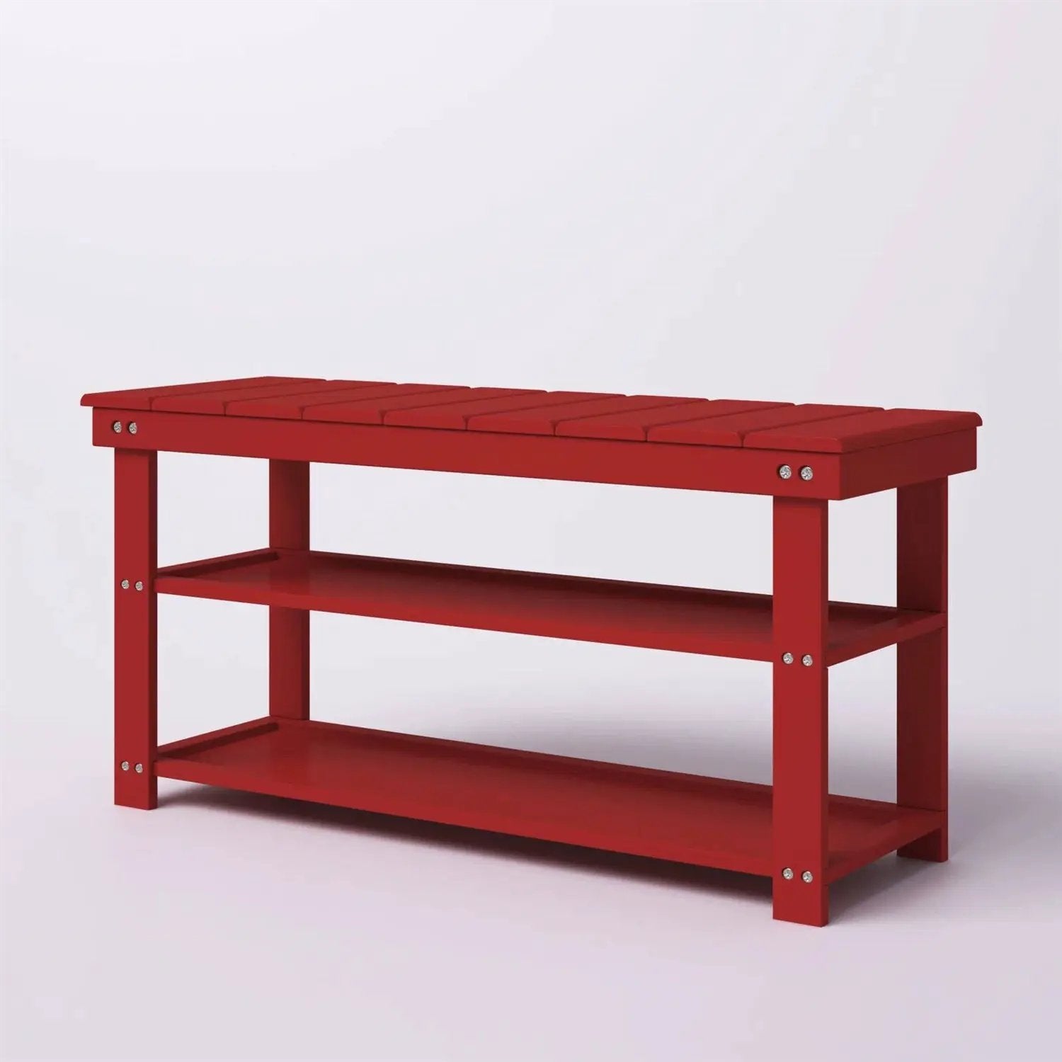 Red Wooden 2-Shelf Shoe Rack Storage Bench for Entryway or Closet by HomePacific