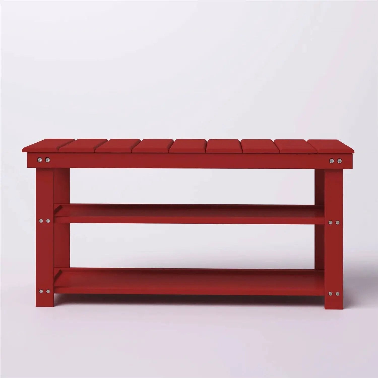 Red Wooden 2-Shelf Shoe Rack Storage Bench for Entryway or Closet by HomePacific