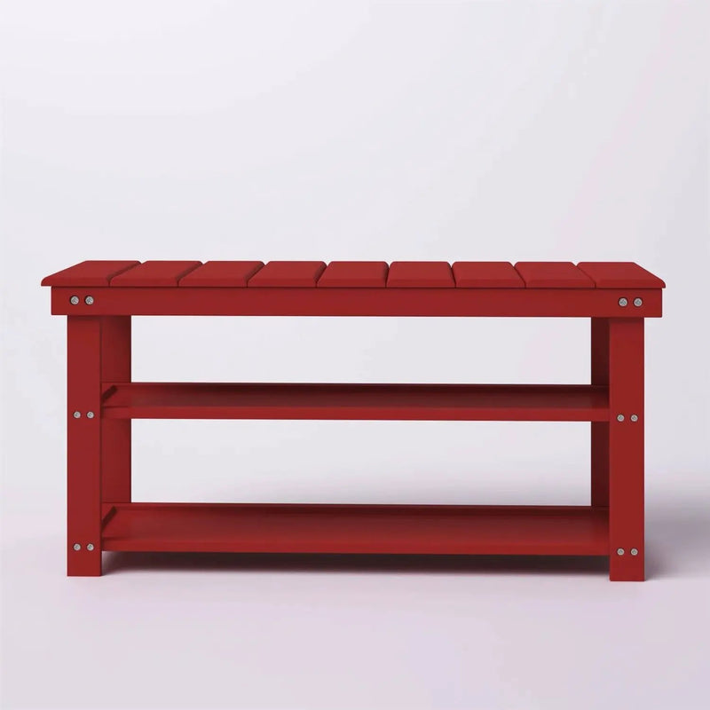 Red Wooden 2-Shelf Shoe Rack Storage Bench for Entryway or Closet by HomePacific