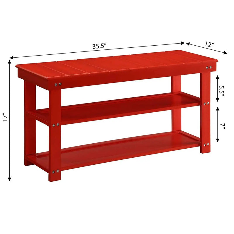 Red Wooden 2-Shelf Shoe Rack Storage Bench for Entryway or Closet by HomePacific