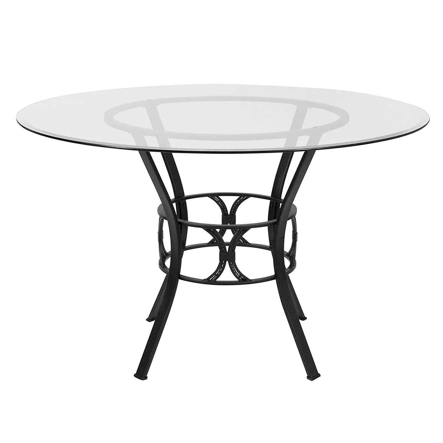 Round 48-inch Clear Glass Dining Table with Black Metal Frame by HomePacific
