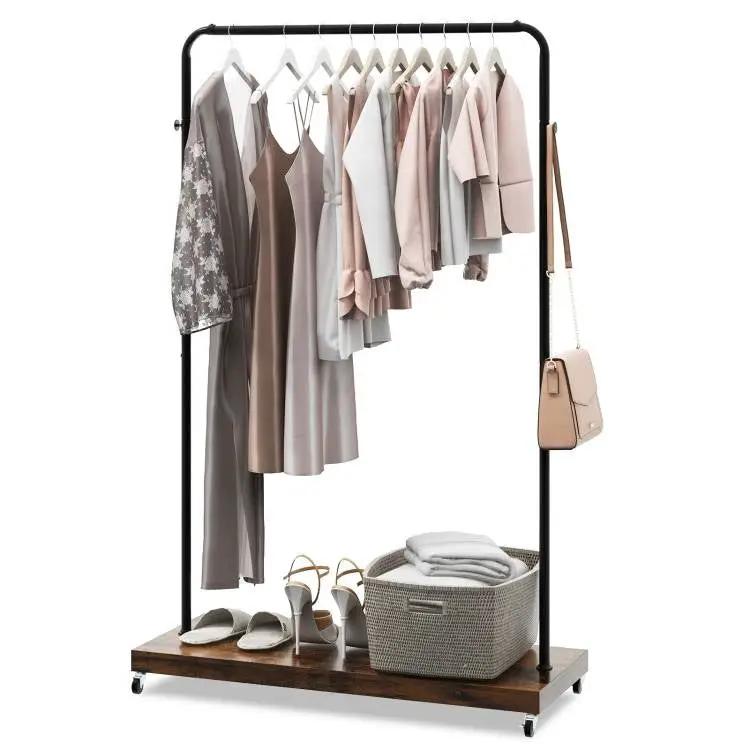 Industrial Style Heavy Duty Metal Pipe Clothes Garment Rack with Bottom Shelf by HomePacific