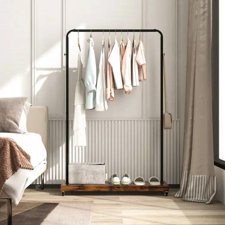 Industrial Style Heavy Duty Metal Pipe Clothes Garment Rack with Bottom Shelf by HomePacific