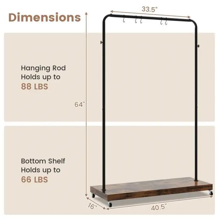 Industrial Style Heavy Duty Metal Pipe Clothes Garment Rack with Bottom Shelf by HomePacific
