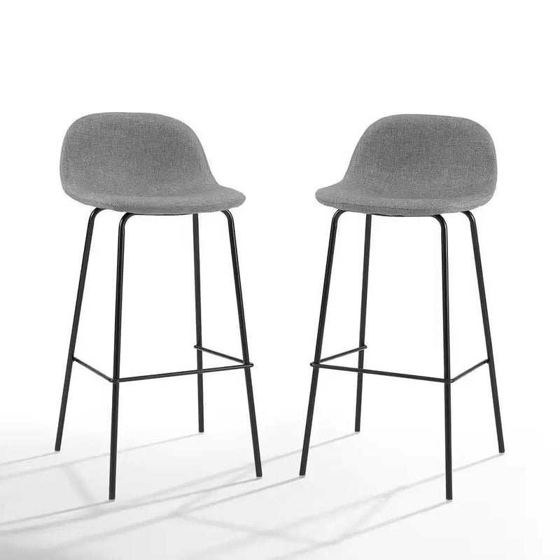 Set of 2 - Modern Low Back Barstool with Black Metal Frame and Grey Linen Seat by HomePacific