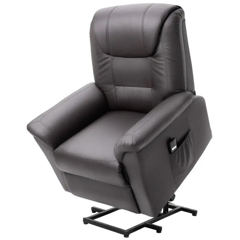 Brown Electric PU Leather Power Lift Chair with Remote Control & Side Pockets by HomePacific