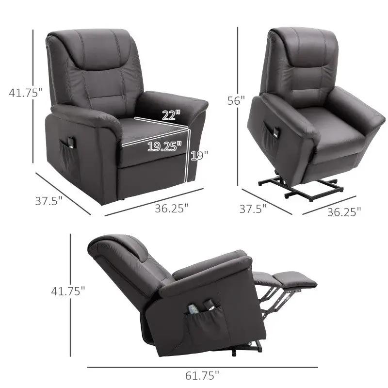 Brown Electric PU Leather Power Lift Chair with Remote Control & Side Pockets by HomePacific