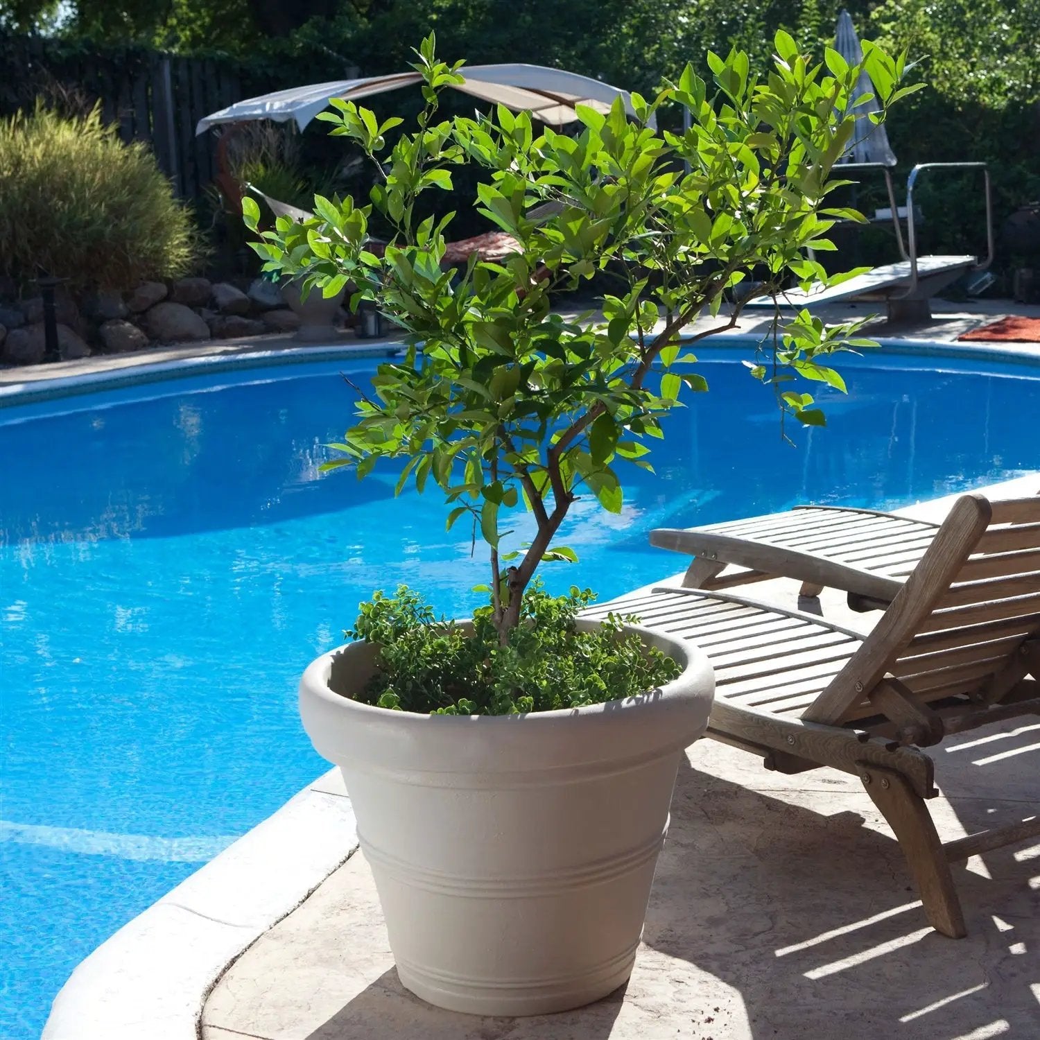 12-inch Diameter Round Planter in Weathered Concrete Finish Poly Resin by HomePacific