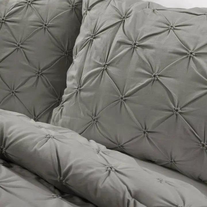King Size Soft Pleated Grey Cotton 3 Piece Comforter Set by HomePacific