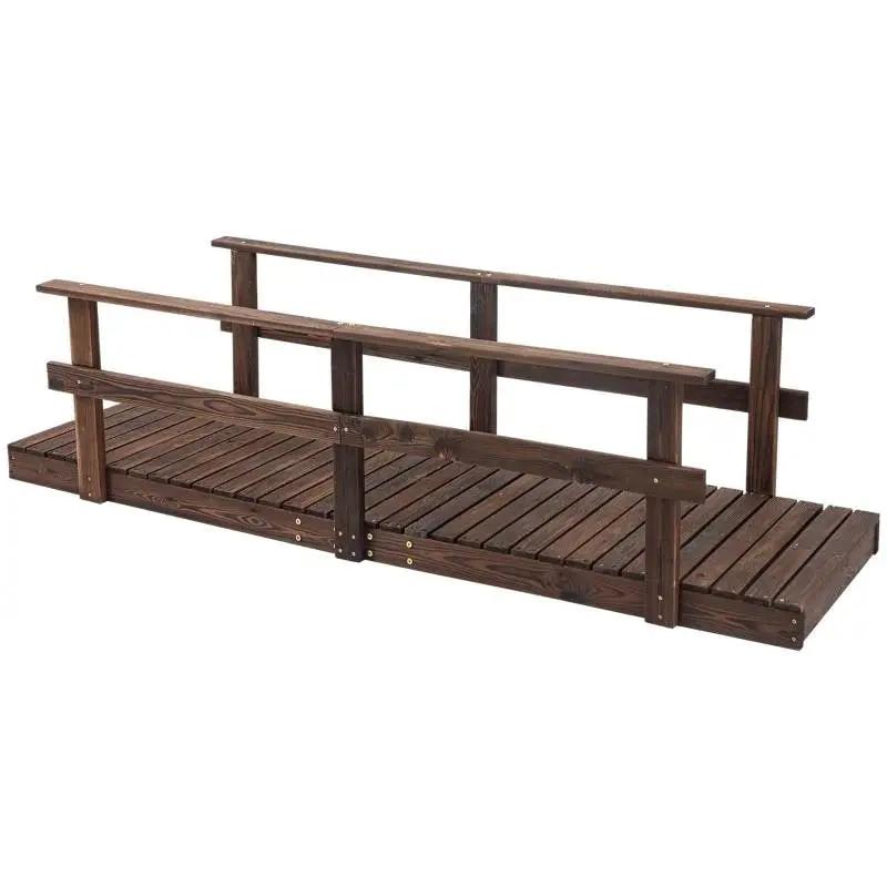 7 ft. Outdoor Wooden Garden Bridge with Hand Rails in Carbonized Wood Finish by HomePacific