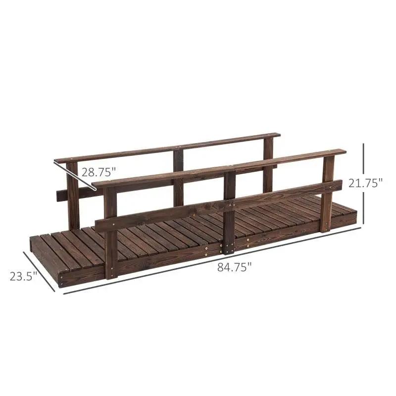 7 ft. Outdoor Wooden Garden Bridge with Hand Rails in Carbonized Wood Finish by HomePacific