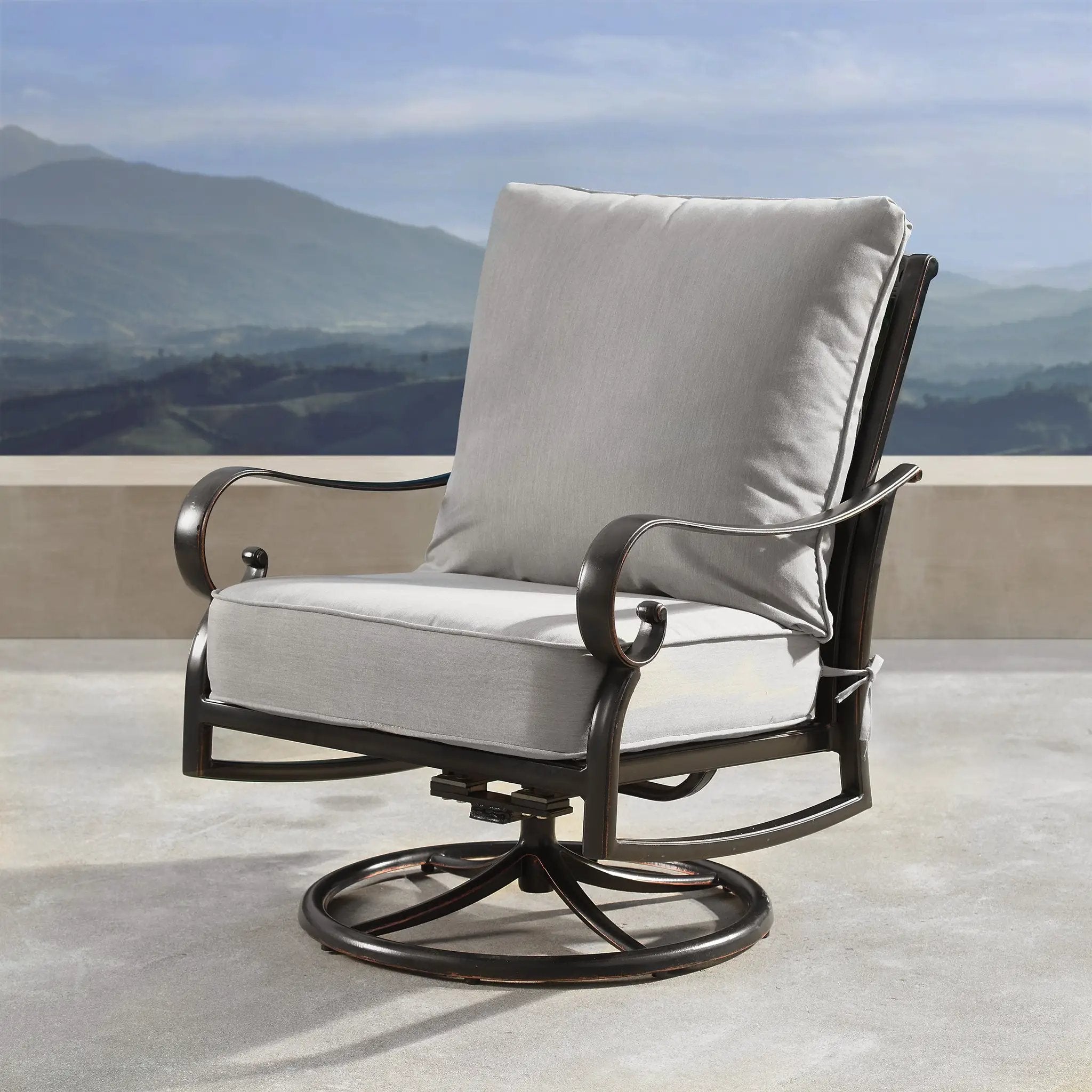 Aluminum Ornate Deep Seating Swivel Rocking Club Chairs Grey Cushions by Sharicks