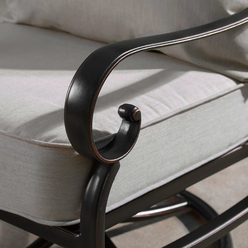 Aluminum Ornate Deep Seating Swivel Rocking Club Chairs Grey Cushions by Sharicks