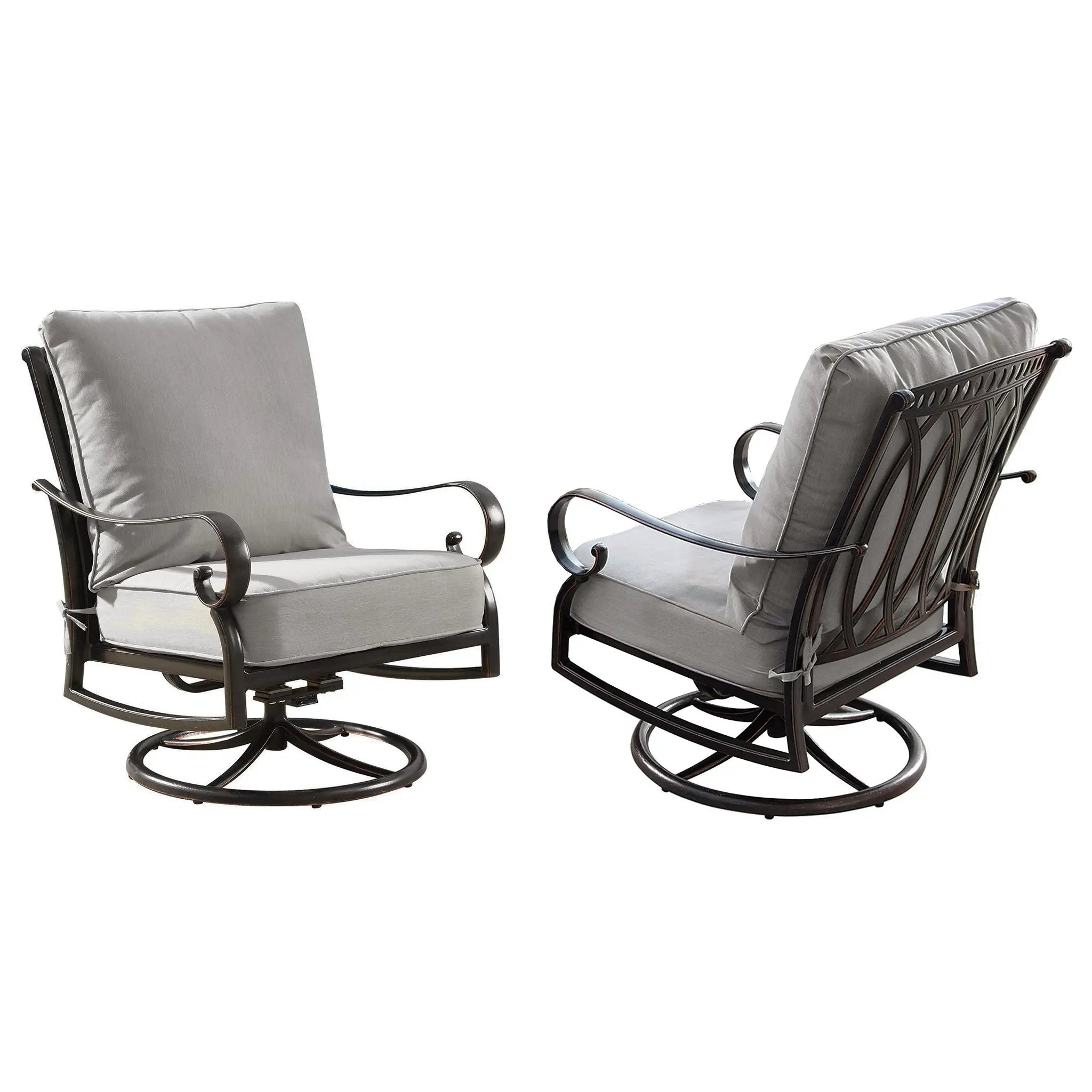Aluminum Ornate Deep Seating Swivel Rocking Club Chairs Grey Cushions by Sharicks