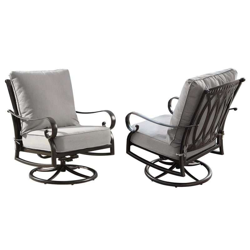 Aluminum 34-in Round Patio Fire Table Set with Swivel Rocking Chairs by Sharicks