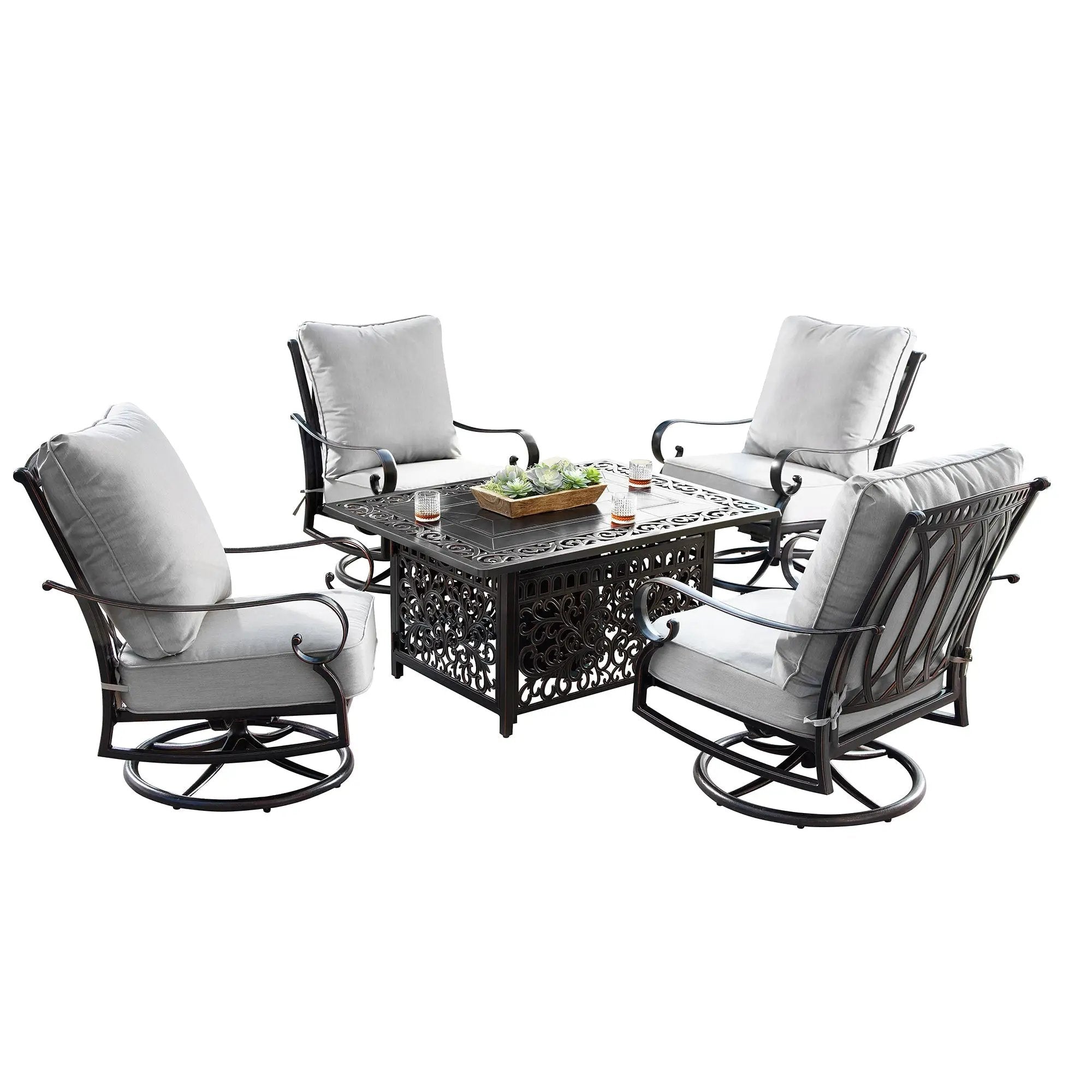 Aluminum 48-in Rectangular Patio Fire Table and Swivel Rocker Set by Sharicks