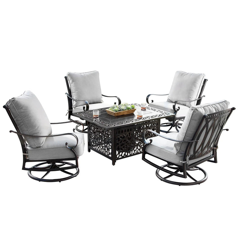 Aluminum 48-in Rectangular Patio Fire Table and Swivel Rocker Set by Sharicks