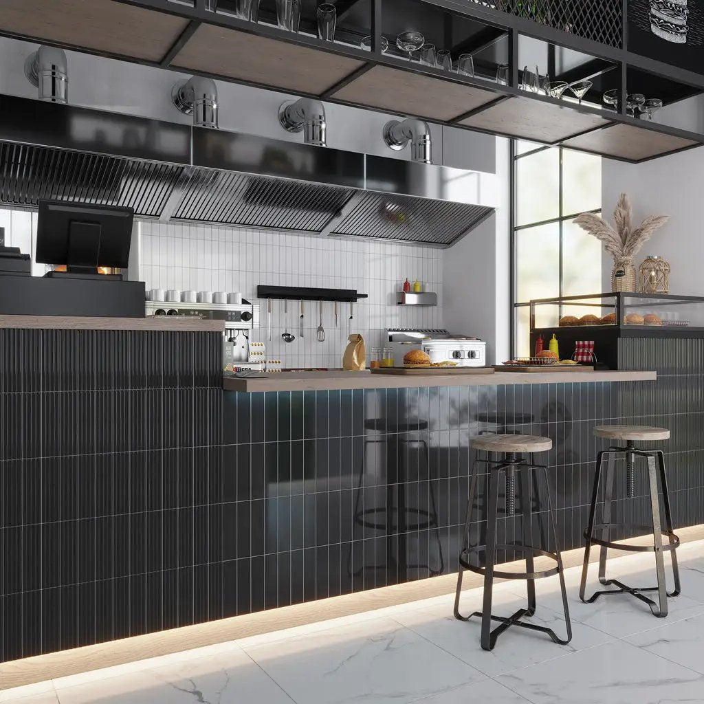 Black 2x8 Glossy Ceramic Subway Tile (60 pack, 6.48 sq ft/case) by Apollo Tile