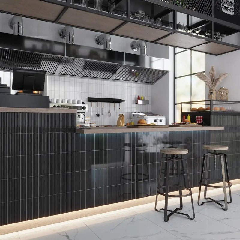 Black 2x8 Glossy Ceramic Subway Tile (60 pack, 6.48 sq ft/case) by Apollo Tile