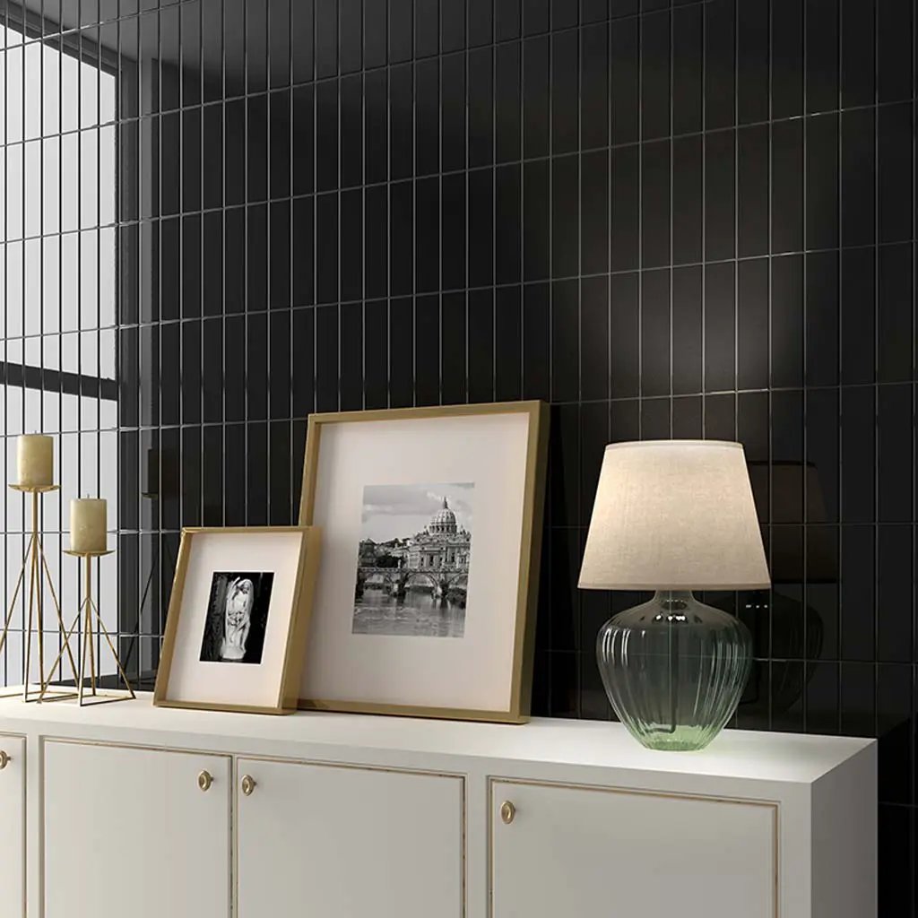 Black 2x8 Glossy Ceramic Subway Tile (60 pack, 6.48 sq ft/case) by Apollo Tile