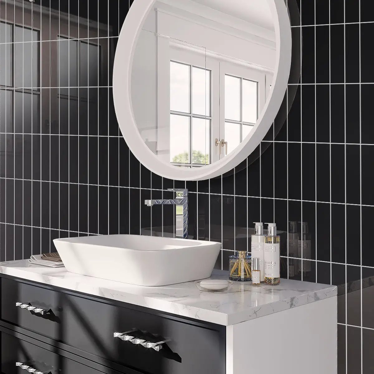 Black 2x8 Glossy Ceramic Subway Tile (60 pack, 6.48 sq ft/case) by Apollo Tile