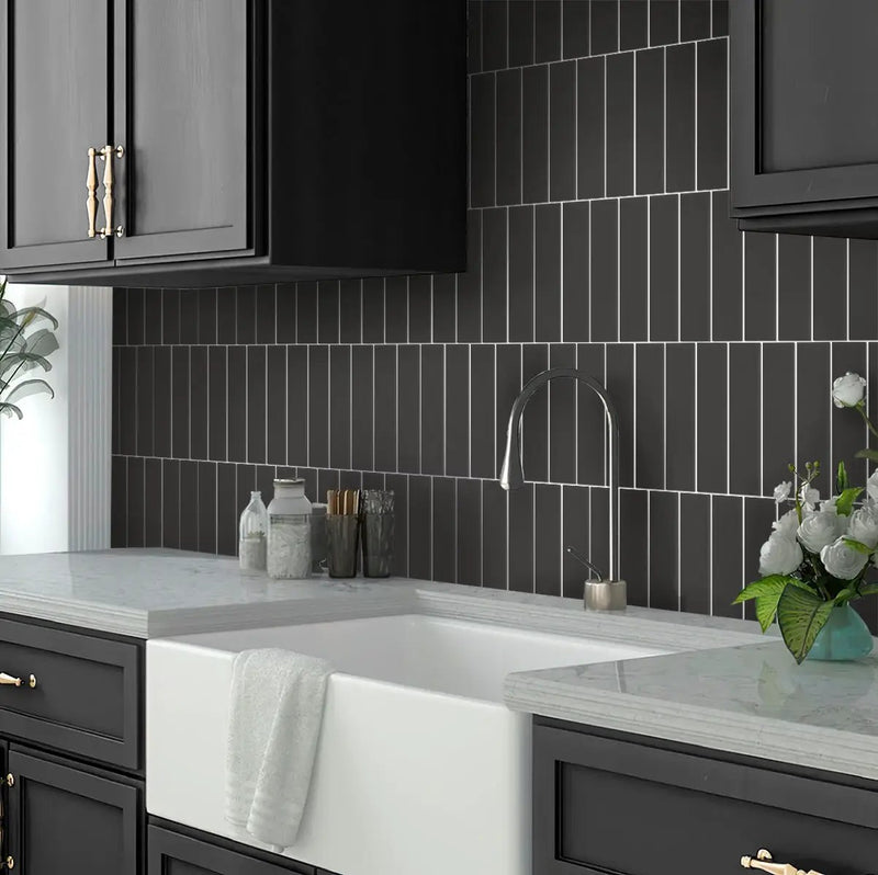 Black 2x8 Matte Ceramic Subway Tile (60 pack, 6.46 sq ft/case) by Apollo Tile